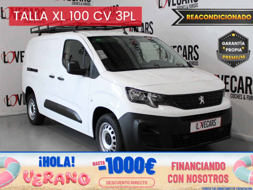 PEUGEOT PARTNER PRO LONG 1000kg BlueHDi 100 S&S 5 Vel. 3 PLAZAS de segunda mano